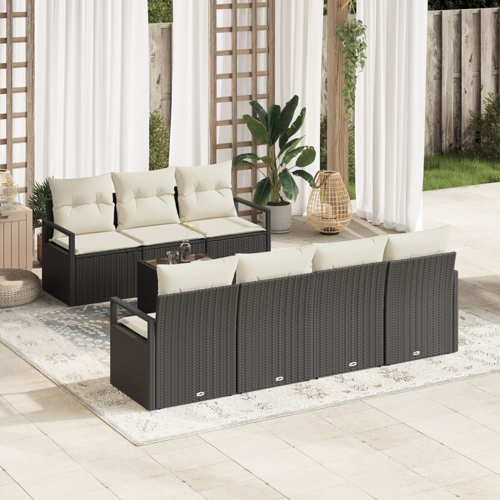 vidaXL Set de canapele pentru grădină 8 pcs Negru și Crem
