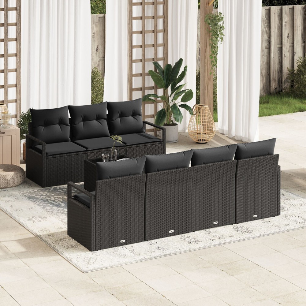 vidaXL Set de canapele pentru grădină 8 pcs Negru 55 x 55 x 37 cm