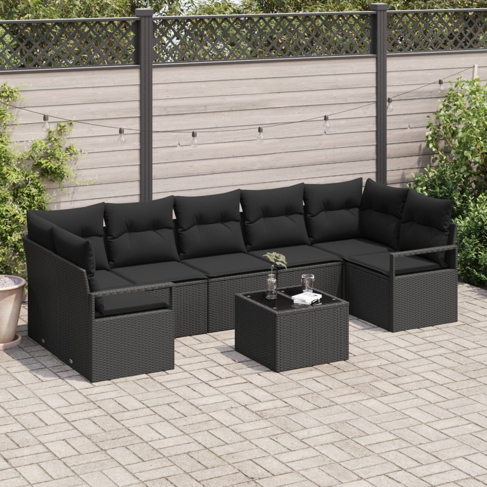 vidaXL Set de canapele pentru grădină 8 pcs Negru 55 x 55 x 37 cm