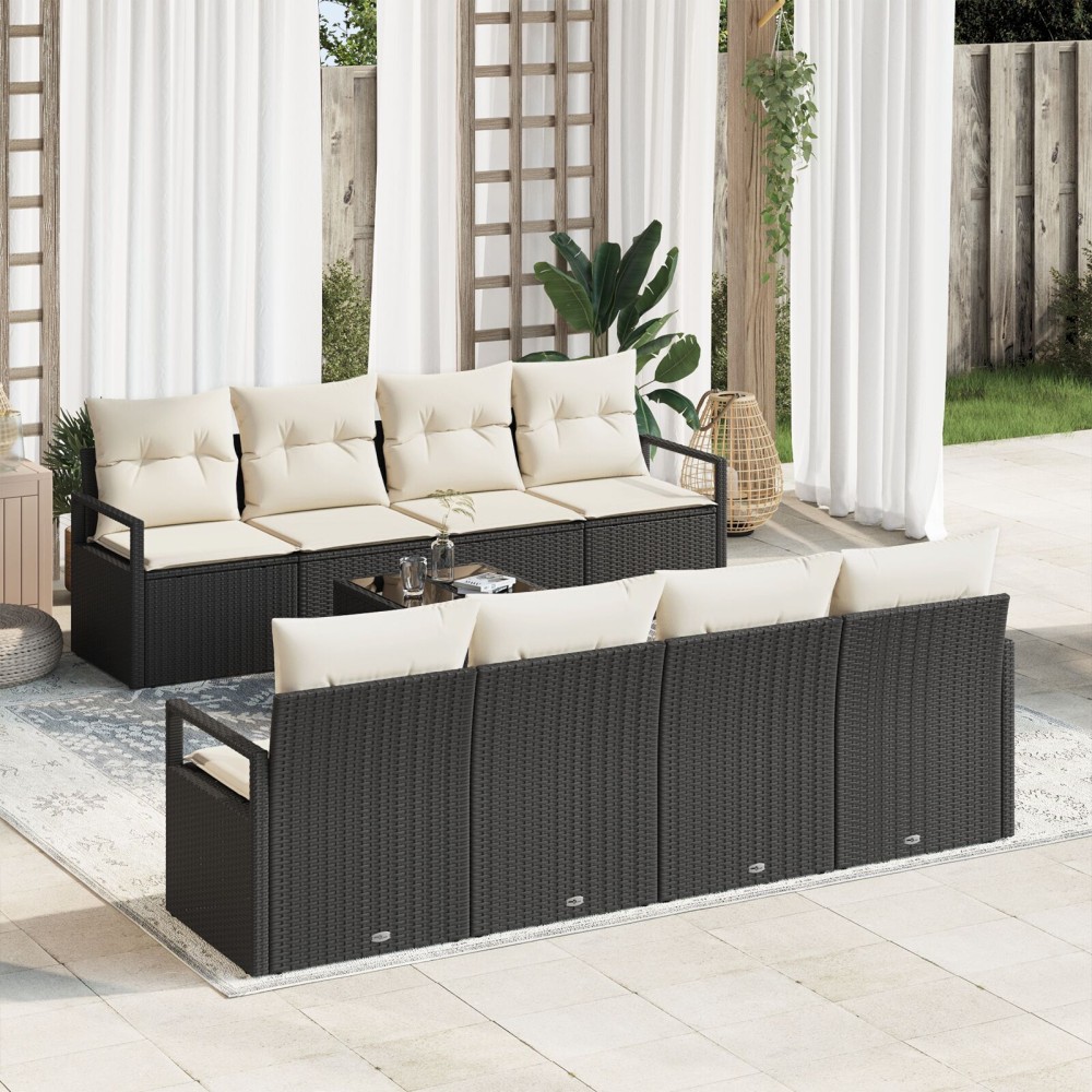 vidaXL Set de canapele pentru grădină 7 pcs Negru și Crem