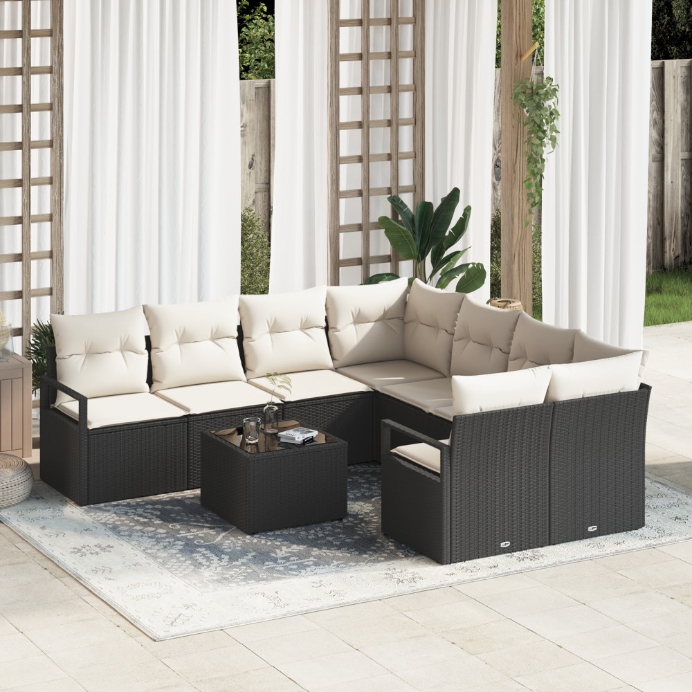 vidaXL Set de canapele pentru grădină 9 pcs Negru și Crem