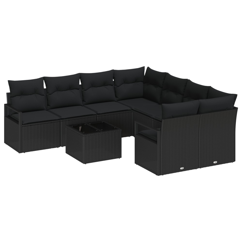 vidaXL Set de canapele pentru grădină 9 pcs Negru 55 x 55 x 37 cm
