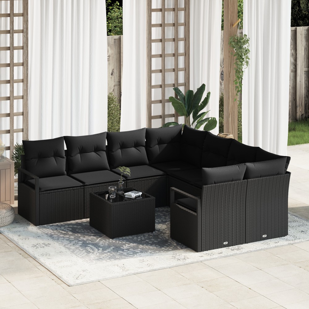 vidaXL Set de canapele pentru grădină 9 pcs Negru 55 x 55 x 37 cm