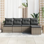 Set canapea de grădină vidaXL cu perne gri din ratan poli, 5 piese Set canapea de grădină vidaXL cu perne gri din ratan poli, 5 piese