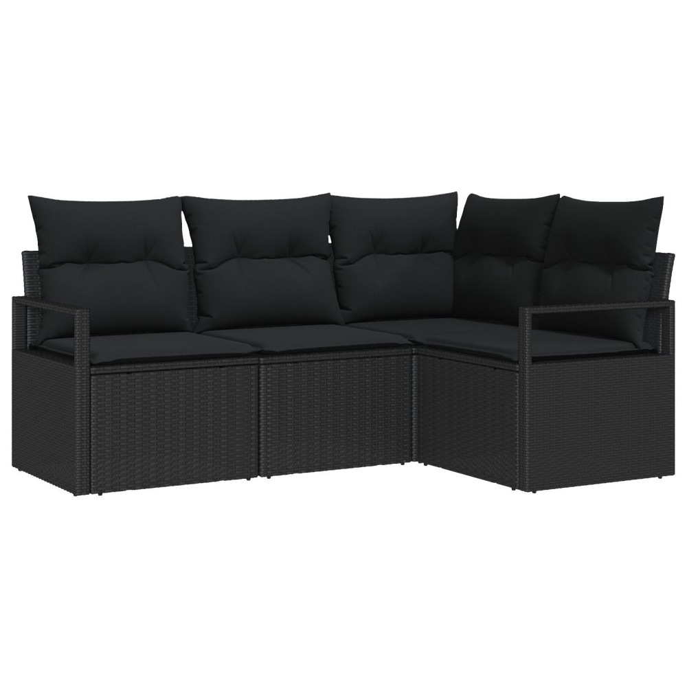 Set de canapea de grădină 4 piese cu perne Negru Poli Ratan