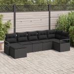 Set canapea de grădină vidaXL cu perne Negru Ratan Polimeric Set canapea de grădină vidaXL cu perne Negru Ratan Polimeric