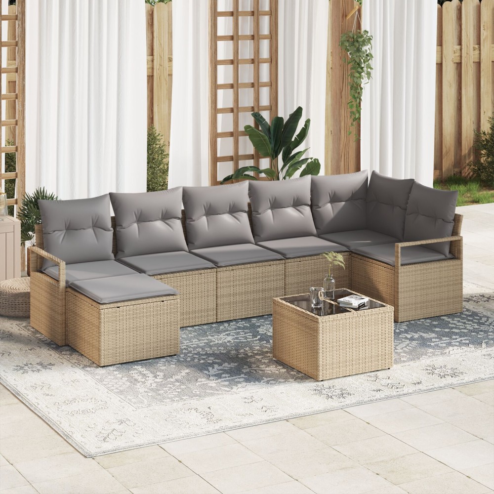 Set canapea de grădină 8 piese cu perne Black Poly Rattan