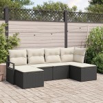 Set canapea de grădină vidaXL 6 piese cu perne, Negru Ratan Set canapea de grădină vidaXL 6 piese cu perne, Negru Ratan
