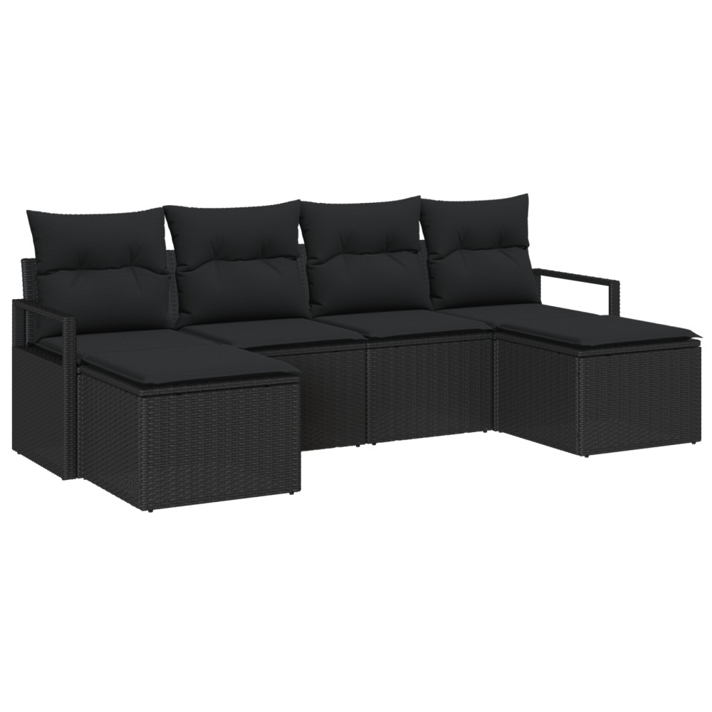 vidaXL Set pentru Grădină, 6 Piese cu Perne Rattan Poli Negru
