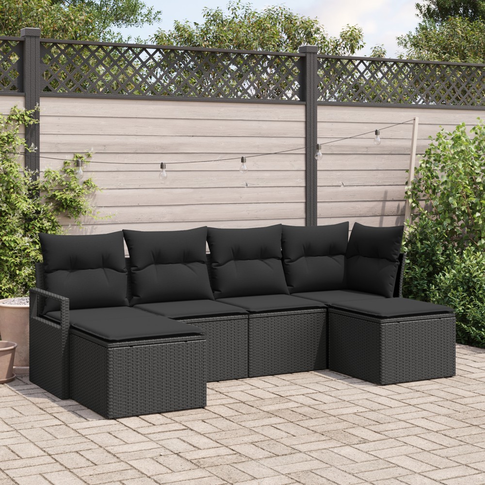 vidaXL Set pentru Grădină, 6 Piese cu Perne Rattan Poli Negru