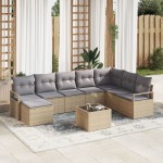 vidaXL Set de canapele pentru grădină 9 pcs Bej Rattan poli vidaXL Set de canapele pentru grădină 9 pcs Bej Rattan poli