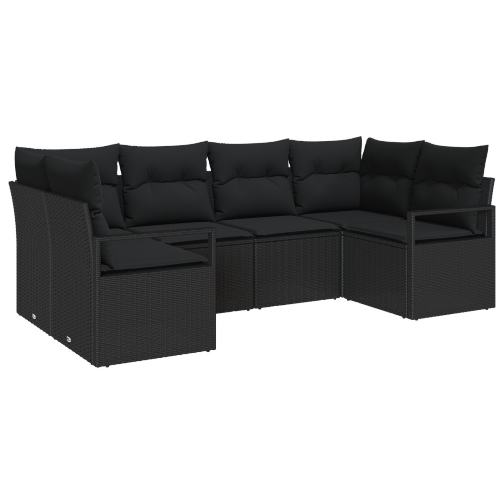 Set canapea de grădină vidaXL cu 6 piese și perne Ratan Poly Negru