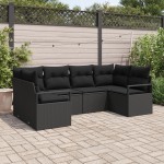 Set canapea de grădină vidaXL cu 6 piese și perne Ratan Poly Negru
