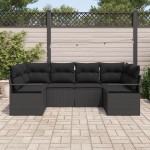 Set canapea de grădină vidaXL cu 6 piese și perne Ratan Poly Negru