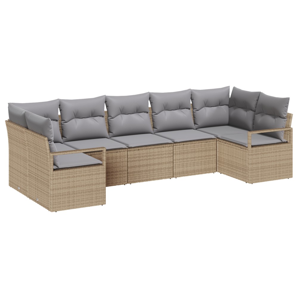 Set canape cu 7 piese vidaXL cu perne Bej Ratan Poli