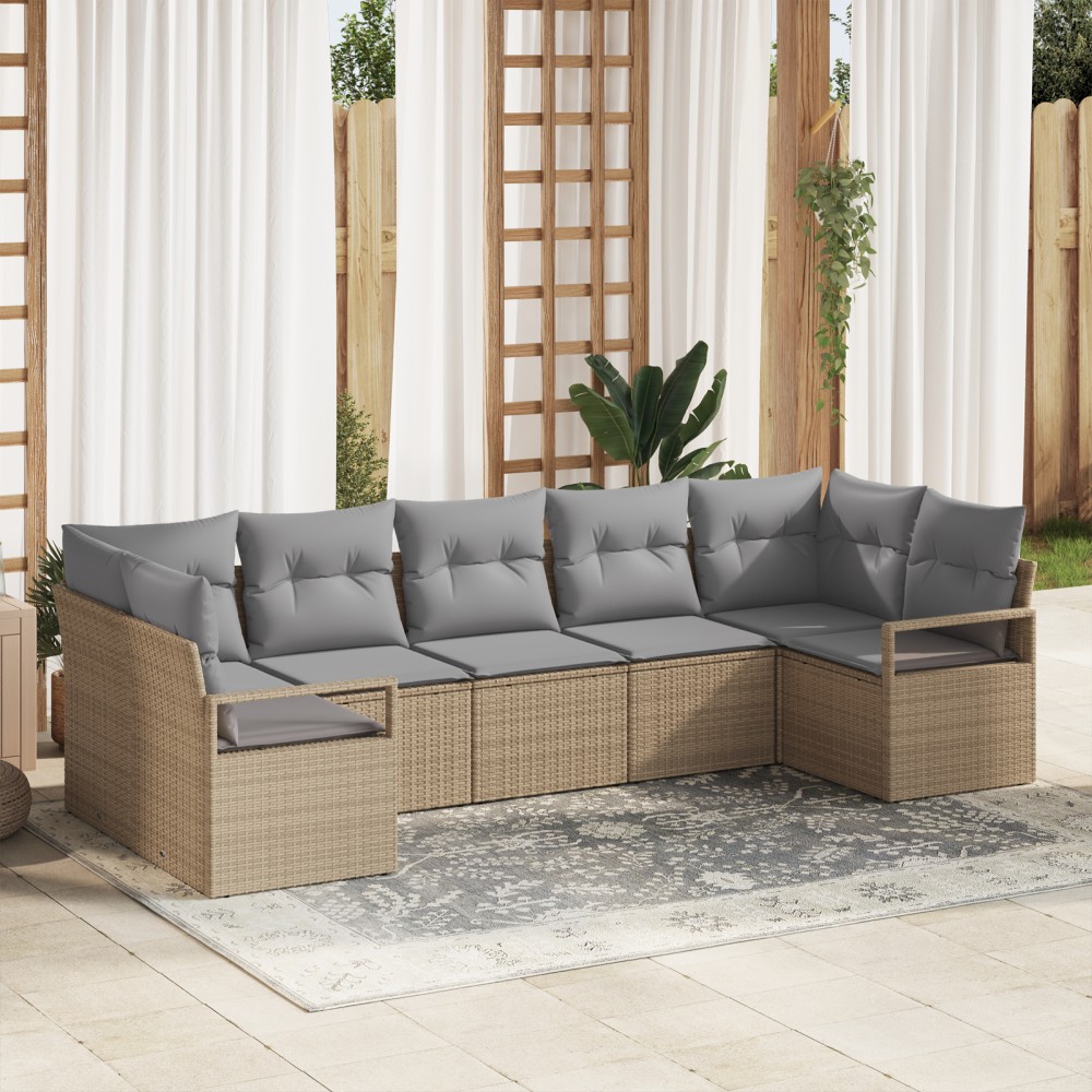 Set canape cu 7 piese vidaXL cu perne Bej Ratan Poli