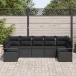 Set Canapea Grădină vidaXL 7 Piese cu Perne Poliratan Negru