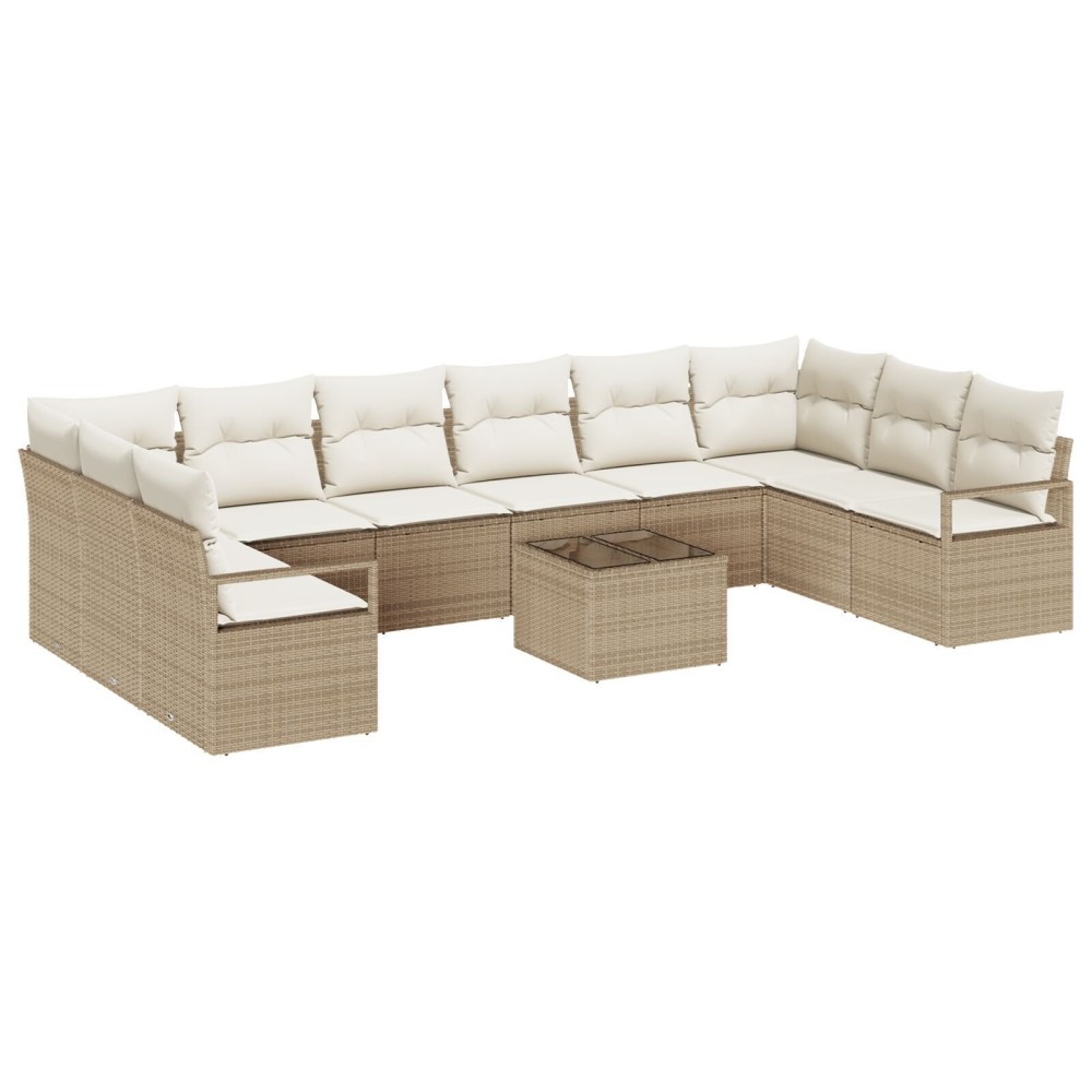 Set canapea de grădină vidaXL cu 11 piese și perne, ratan poly maro