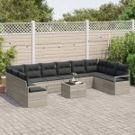 Set canapea grădină vidaXL 11 piese cu perne gri din ratan sintetic Set canapea grădină vidaXL 11 piese cu perne gri din ratan sintetic
