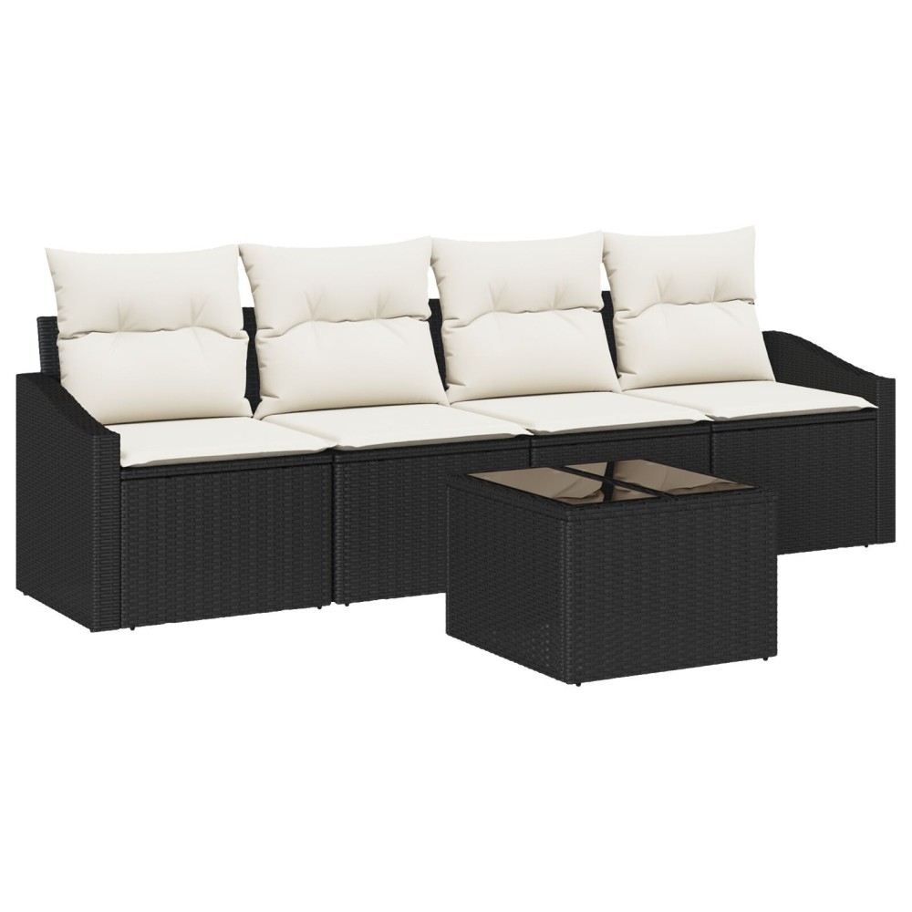 vidaXL Set de canapele pentru grădină cu pernă 5 pcs Negru și Crem