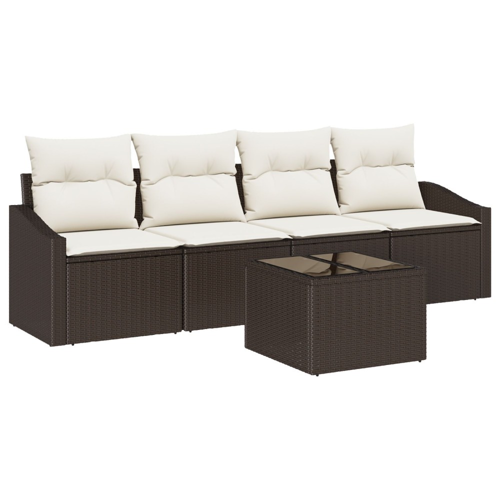 vidaXL Set de canapele pentru grădină cu pernă 5 pcs Maro și Crem