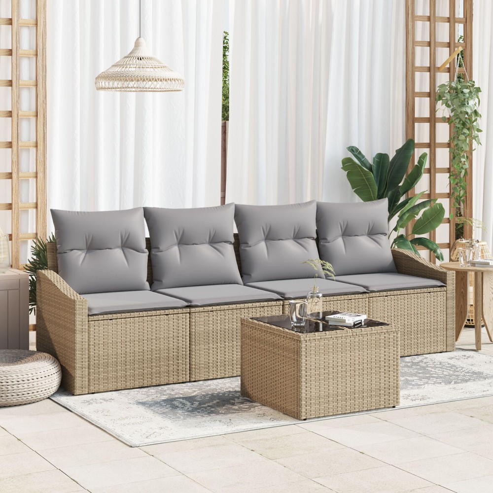 vidaXL Set de canapele pentru grădină 5 pcs Beige și gri deschis