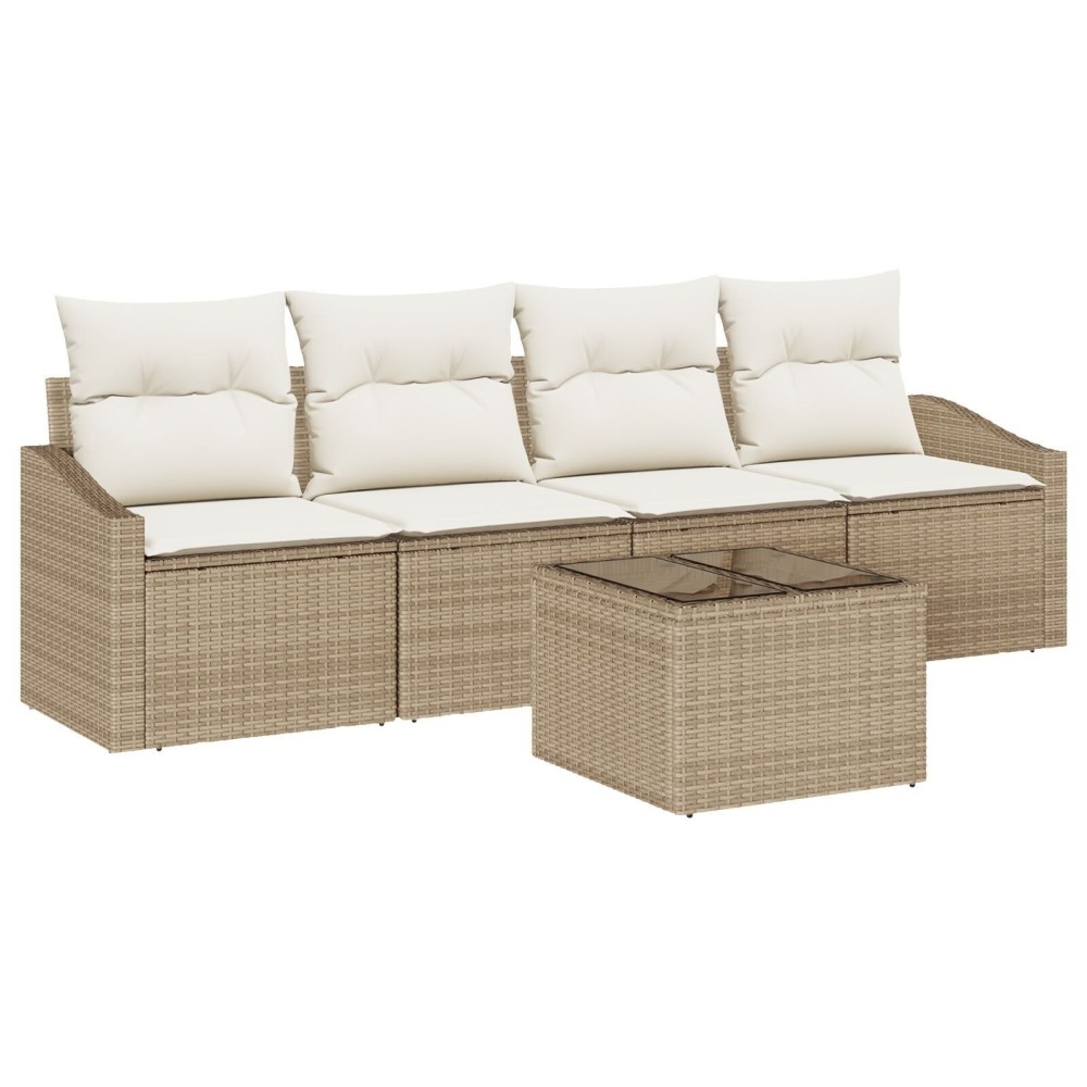 vidaXL Set de canapele pentru grădină cu pernă 5 pcs Bej și crem