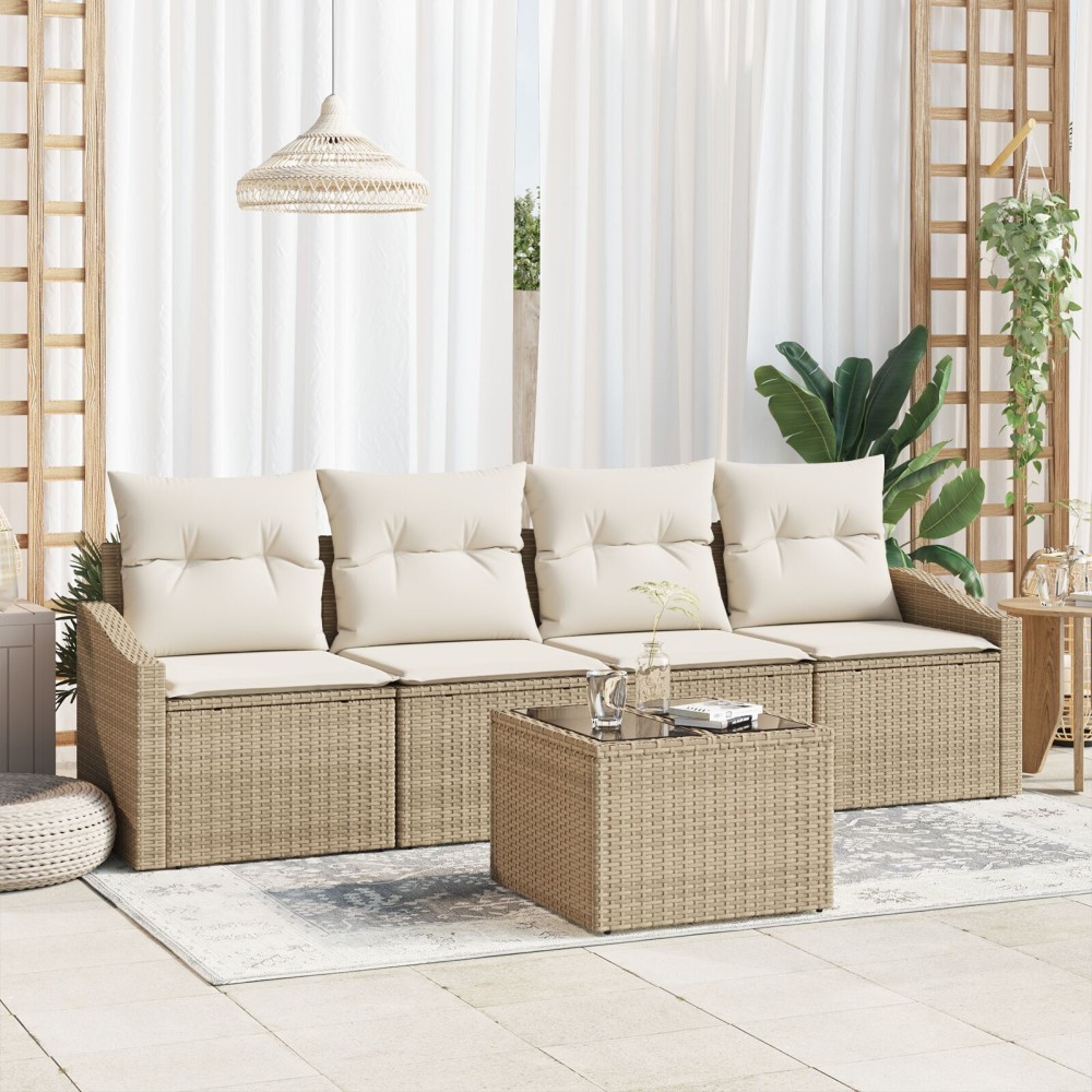 vidaXL Set de canapele pentru grădină cu pernă 5 pcs Bej și crem