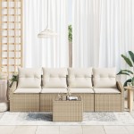 vidaXL Set de canapele pentru grădină cu pernă 5 pcs Bej și crem vidaXL Set de canapele pentru grădină cu pernă 5 pcs Bej și crem