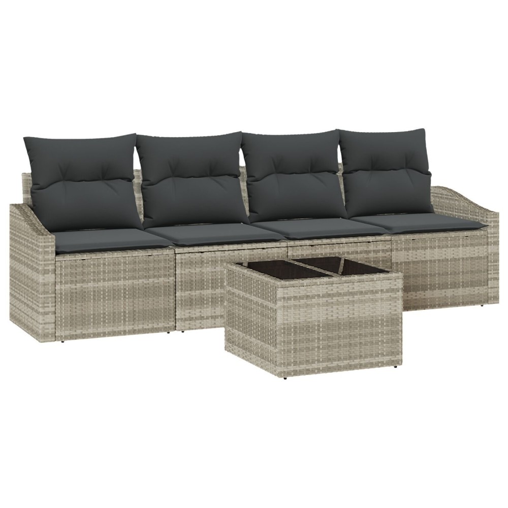 vidaXL Set de canapele pentru grădină cu pernă 5 pcs Gri deschis