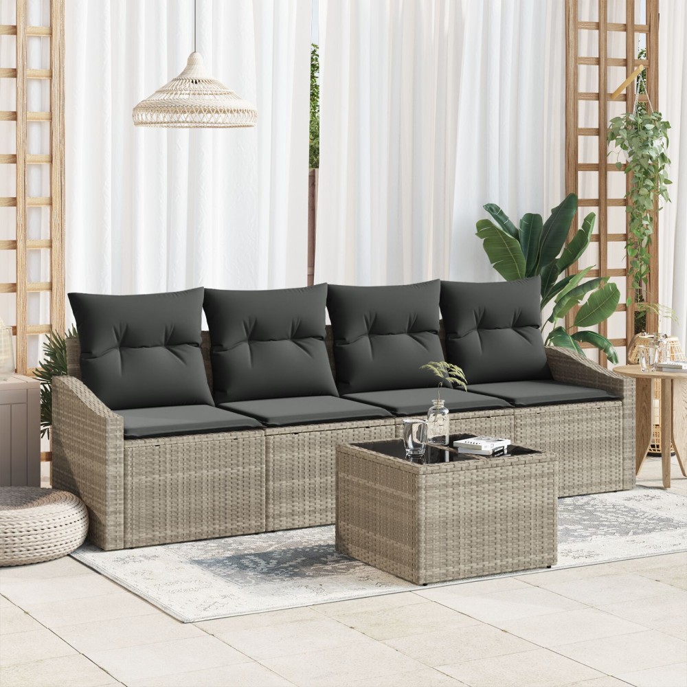 vidaXL Set de canapele pentru grădină cu pernă 5 pcs Gri deschis