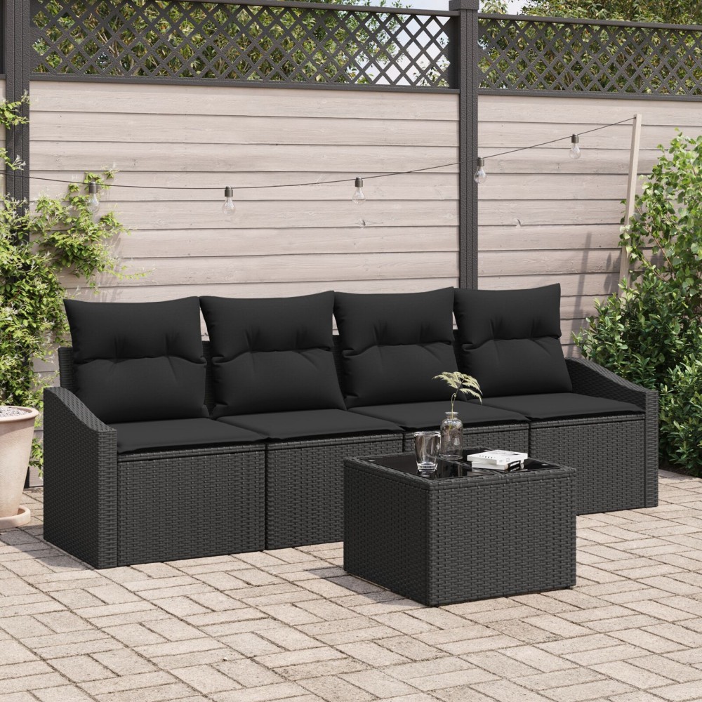 vidaXL Set de canapele pentru grădină 5 pcs Negru 55 x 55 x 37 cm