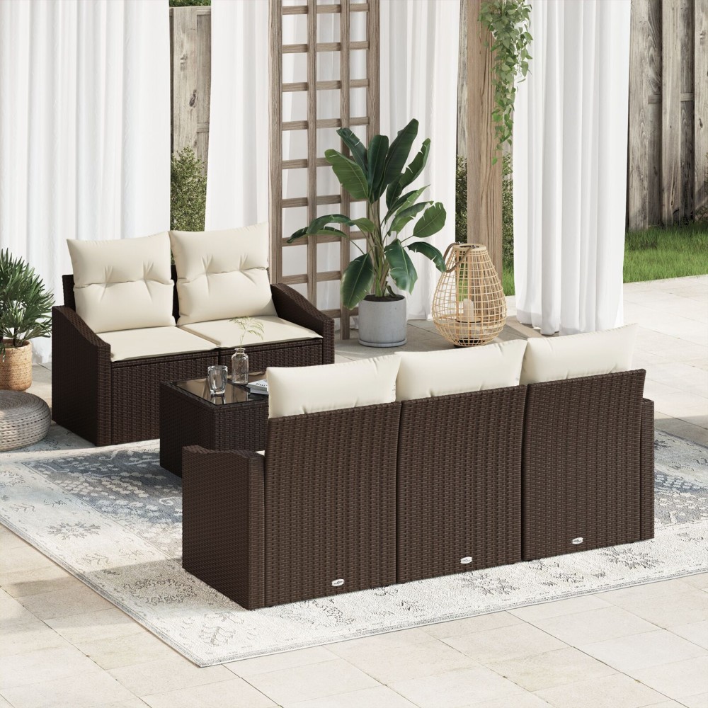 vidaXL Set de canapele pentru grădină cu pernă 6 pcs Maro și Crem