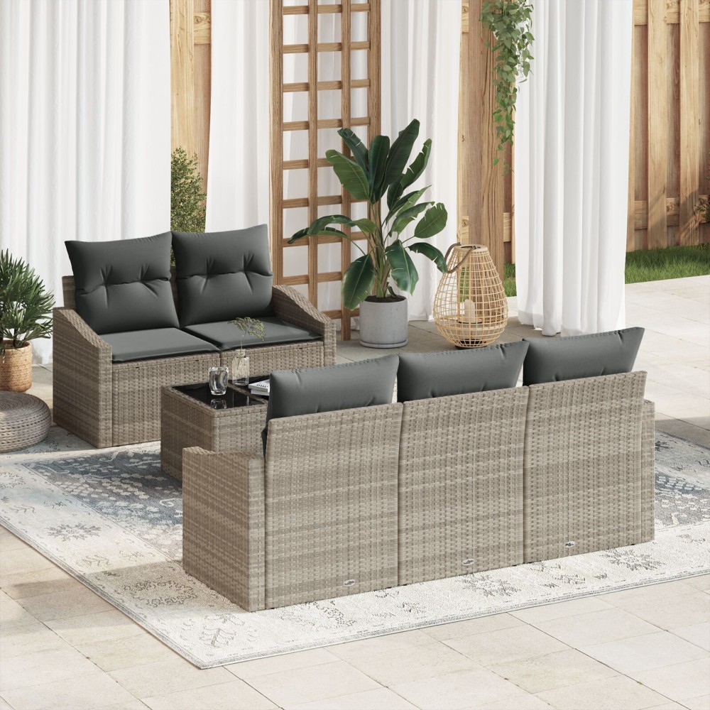 vidaXL Set de canapele pentru grădină cu pernă 6 pcs Gri deschis