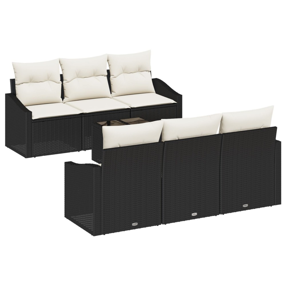 vidaXL Set de canapele pentru grădină cu pernă 7 pcs Negru și Crem