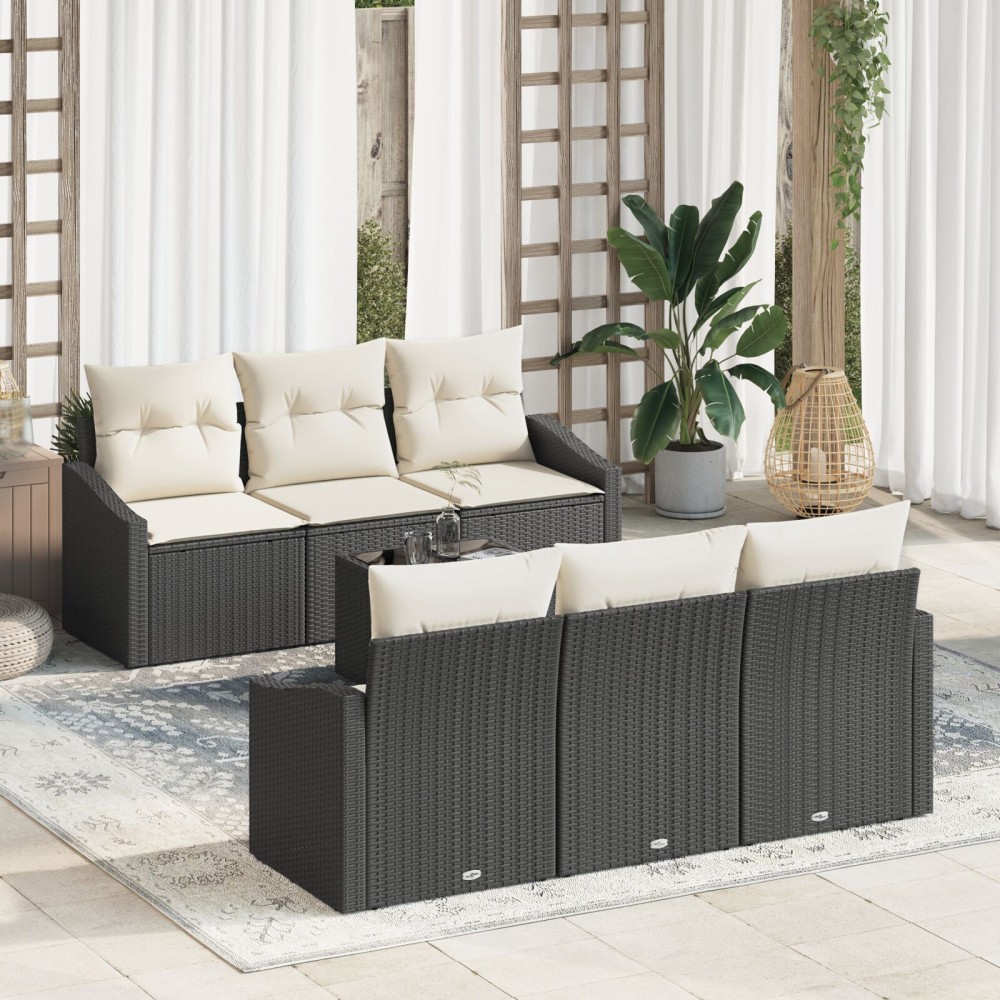 vidaXL Set de canapele pentru grădină cu pernă 7 pcs Negru și Crem