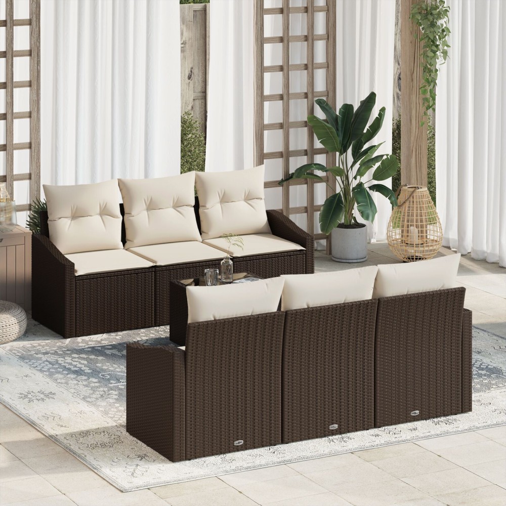 vidaXL Set de canapele pentru grădină cu pernă 7 pcs Maro și Crem