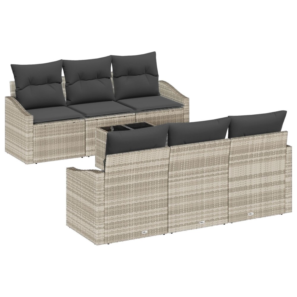 vidaXL Set de canapele pentru grădină cu pernă 7 pcs Gri deschis