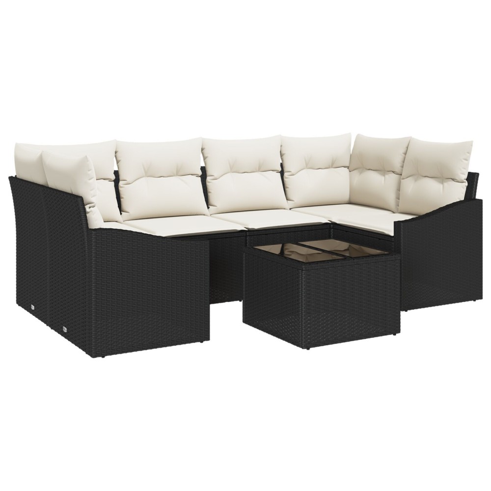 vidaXL Set de canapele pentru grădină cu pernă 7 pcs Negru și Crem