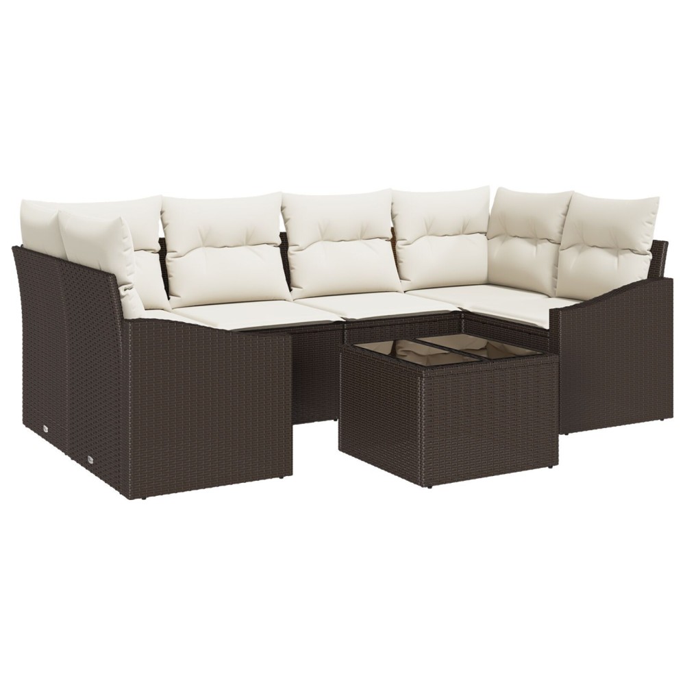 vidaXL Set de canapele pentru grădină cu pernă 7 pcs Maro și Crem