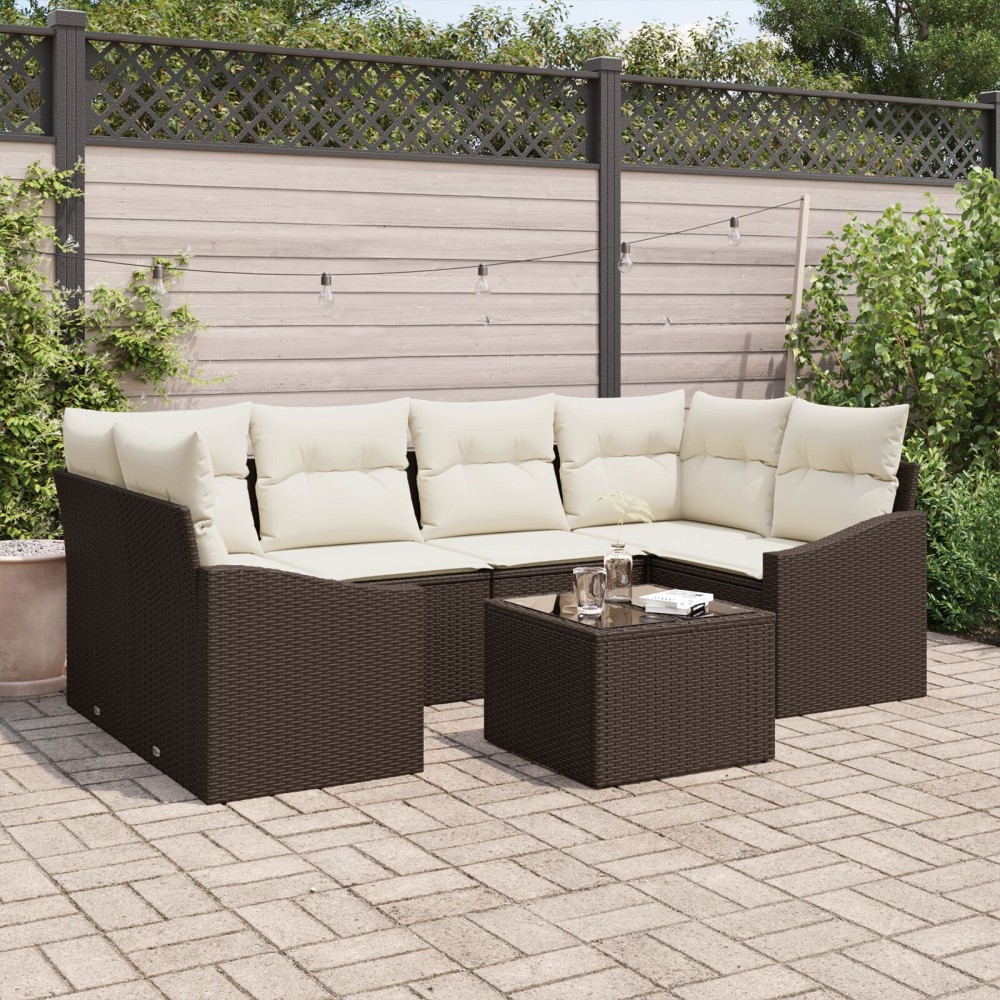 vidaXL Set de canapele pentru grădină cu pernă 7 pcs Maro și Crem