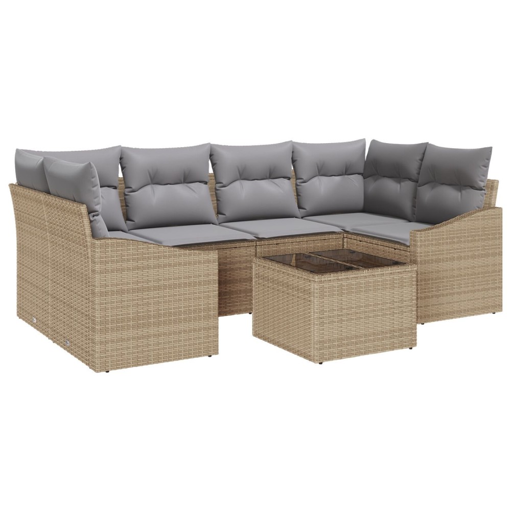 vidaXL Set de canapele pentru grădină 7 pcs Beige și gri deschis
