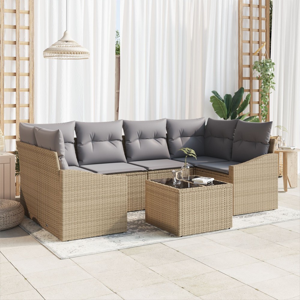 vidaXL Set de canapele pentru grădină 7 pcs Beige și gri deschis