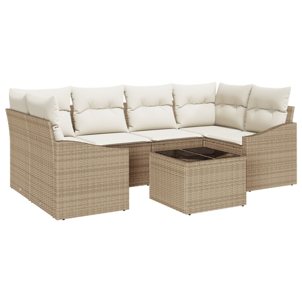 vidaXL Set de canapele pentru grădină cu pernă 7 pcs Bej și crem