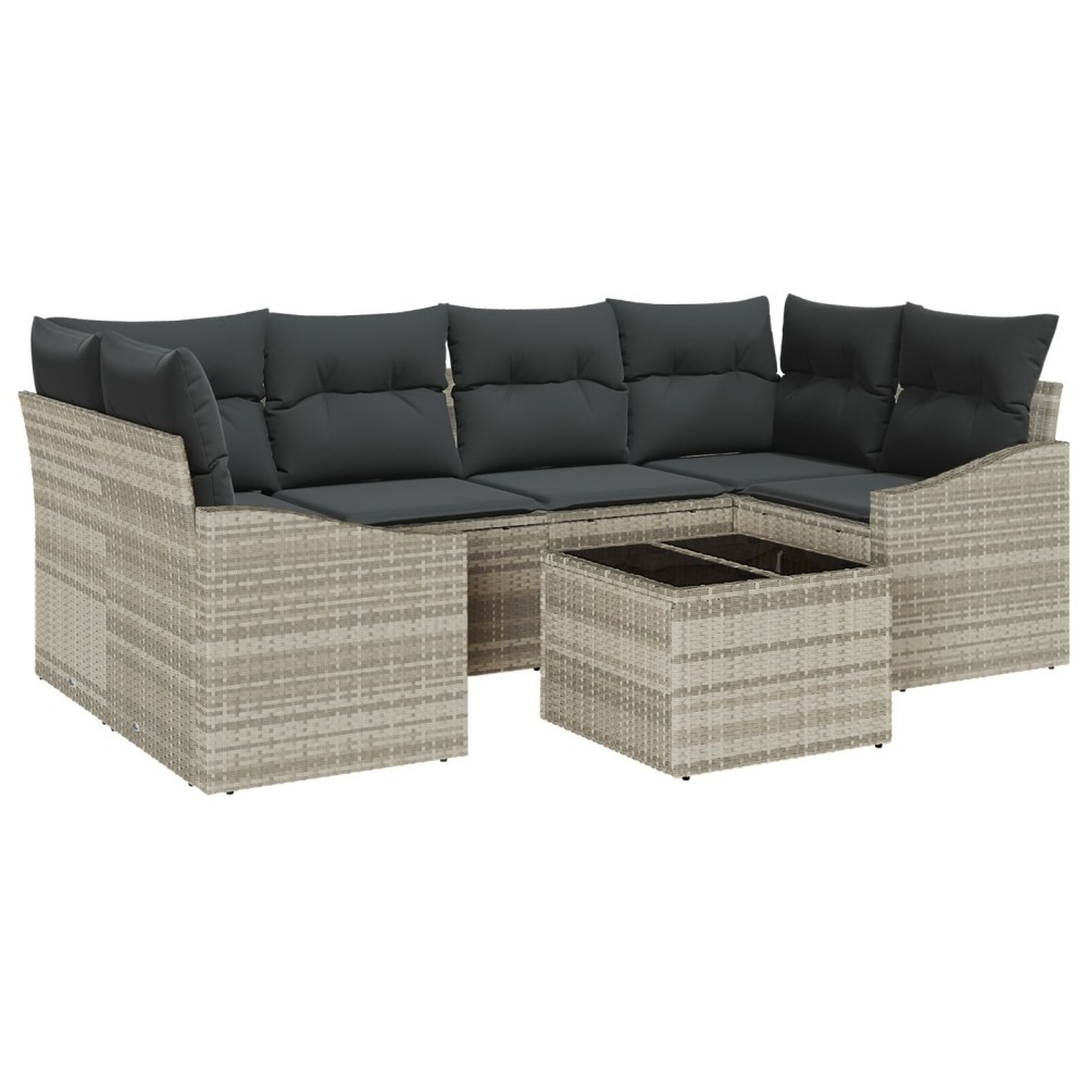 vidaXL Set de canapele pentru grădină cu pernă 7 pcs Gri deschis