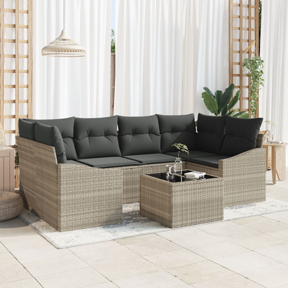 vidaXL Set de canapele pentru grădină cu pernă 7 pcs Gri deschis