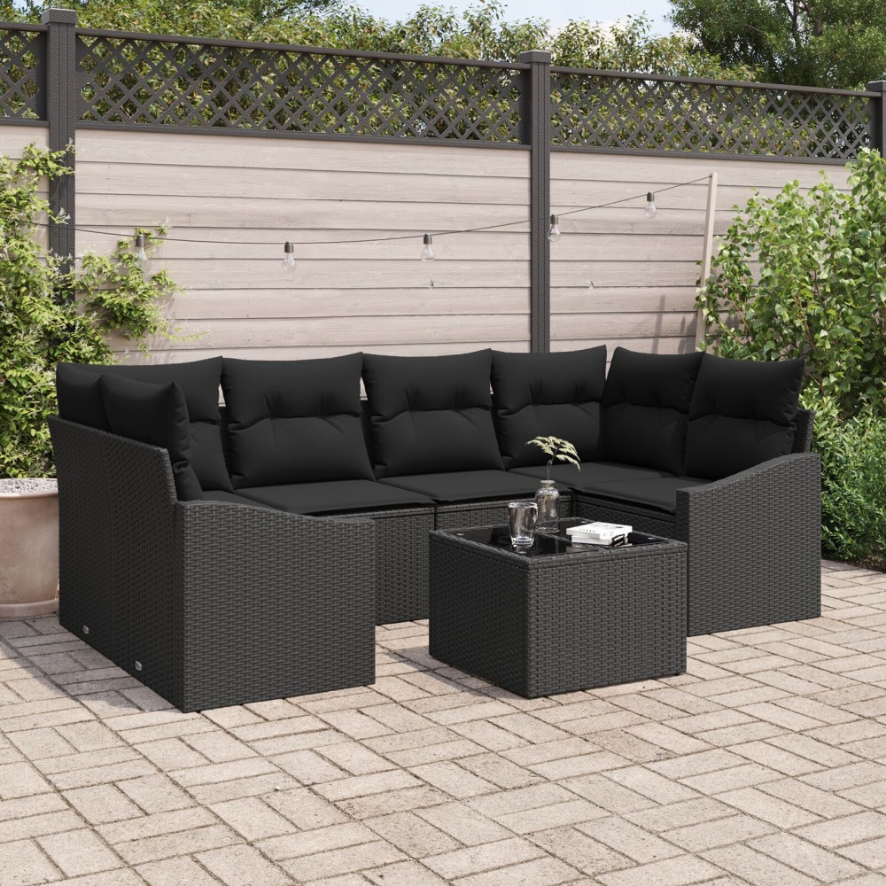 vidaXL Set de canapele pentru grădină 7 pcs Negru 55 x 55 x 37 cm