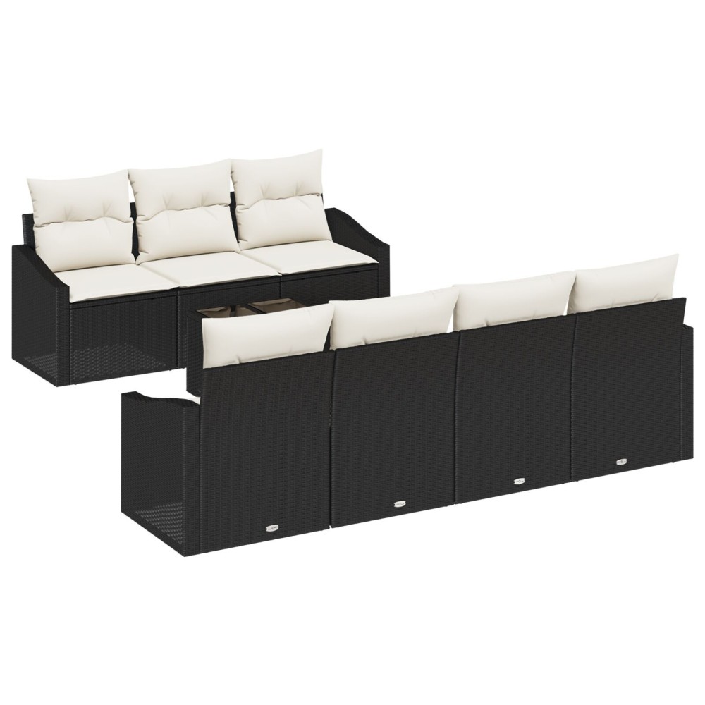 vidaXL Set de canapele pentru grădină cu pernă 8 pcs Negru și Crem
