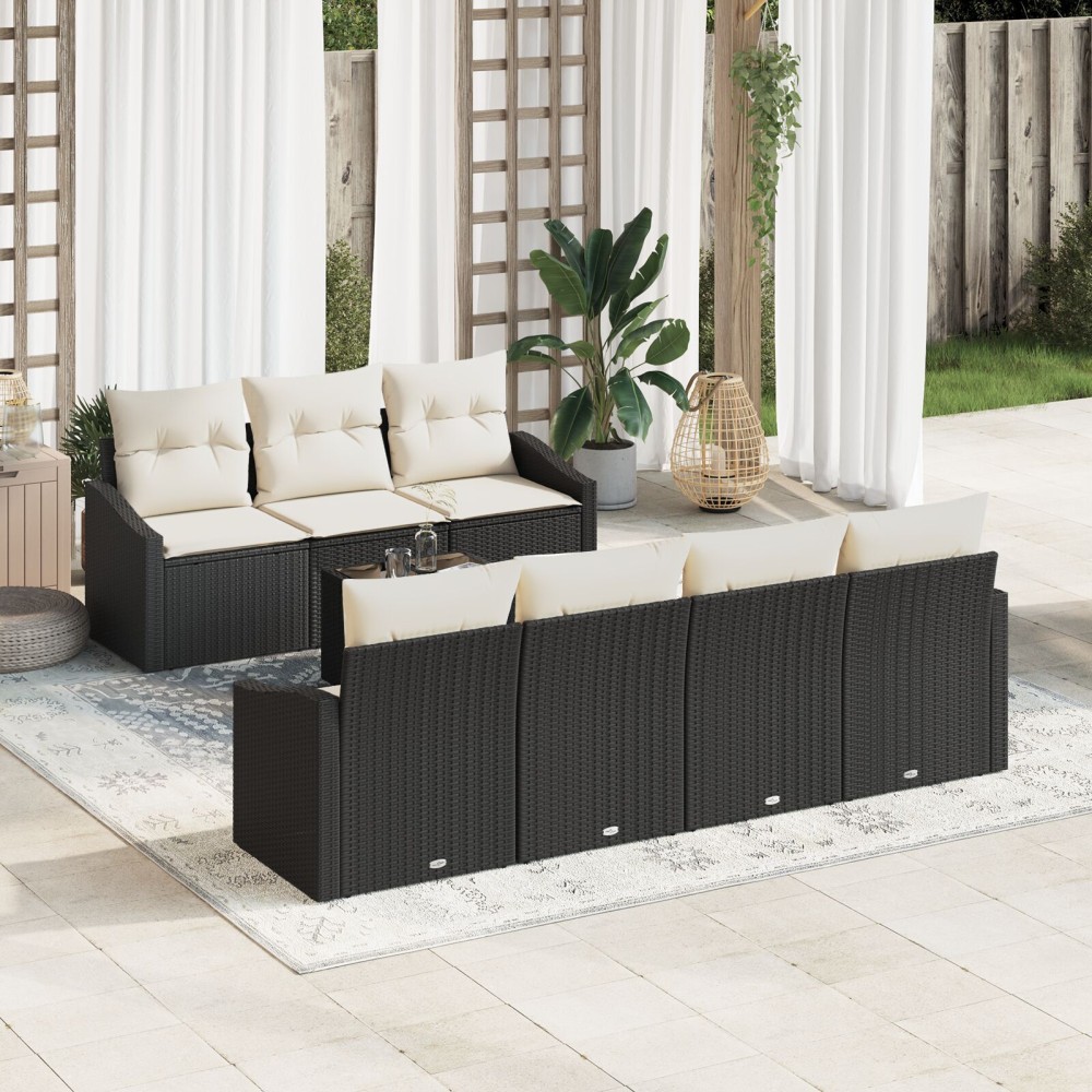 vidaXL Set de canapele pentru grădină cu pernă 8 pcs Negru și Crem
