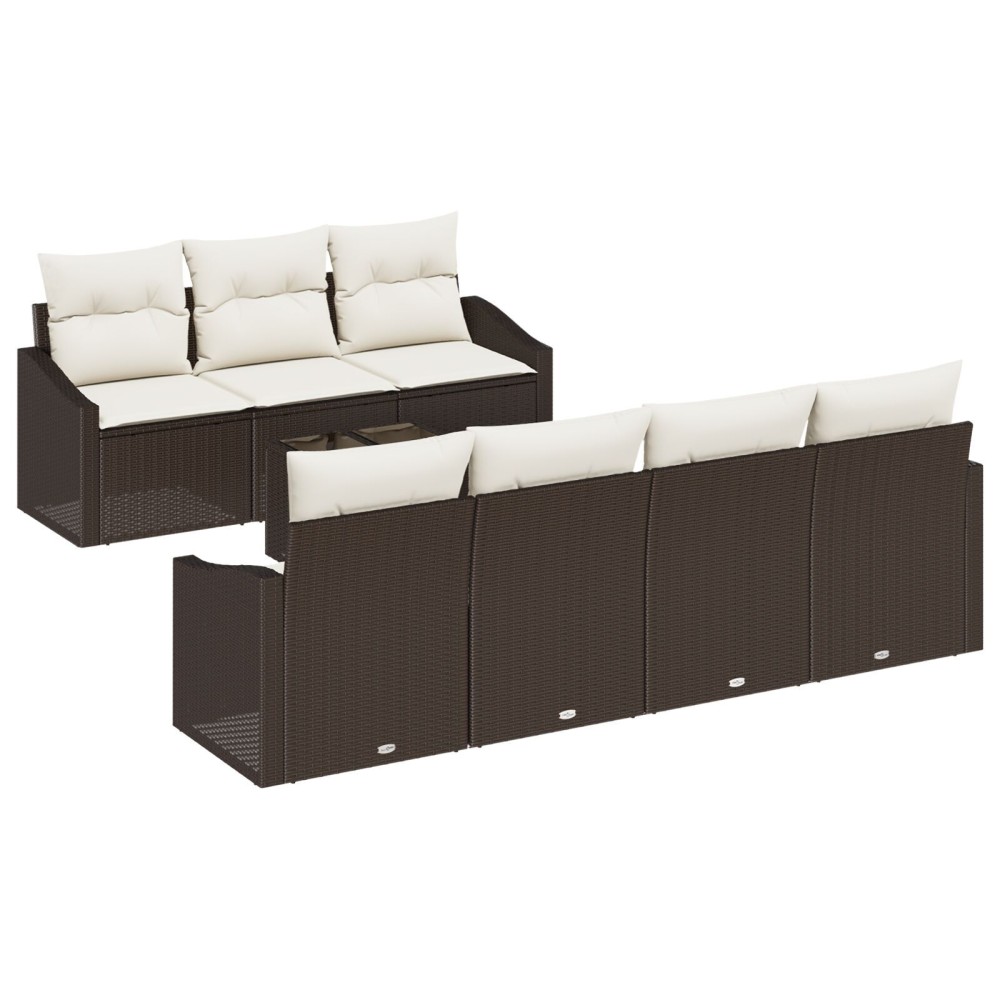 vidaXL Set de canapele pentru grădină cu pernă 8 pcs Maro și Crem